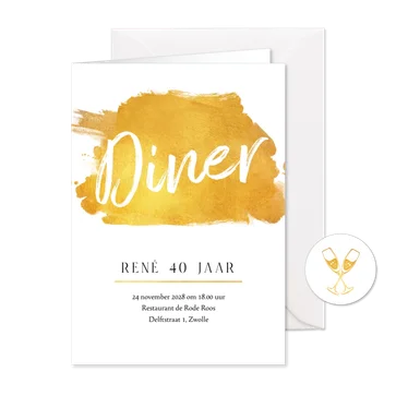 Uitnodiging diner etentje goud champagne foto verf